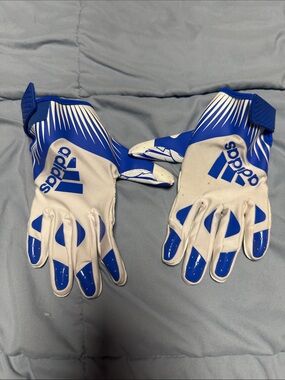 adidas White and Blue Athletic Grip Gloves